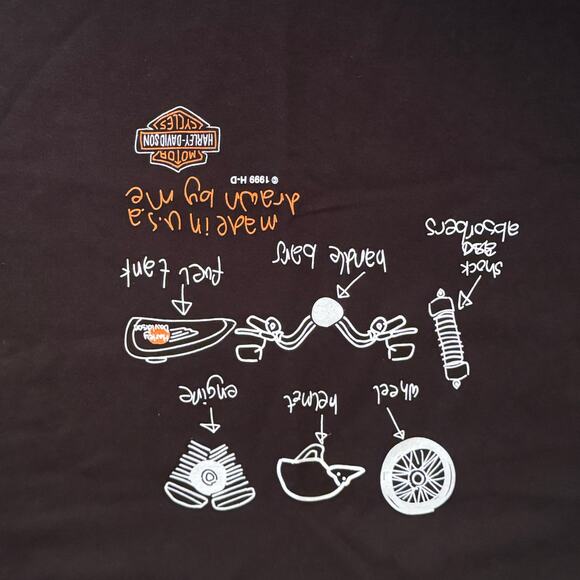 Vintage 1999 Harley Davidson Youth Size Small Black Sketch T-Shirt Ft Lauderdale - Picture 2 of 6
